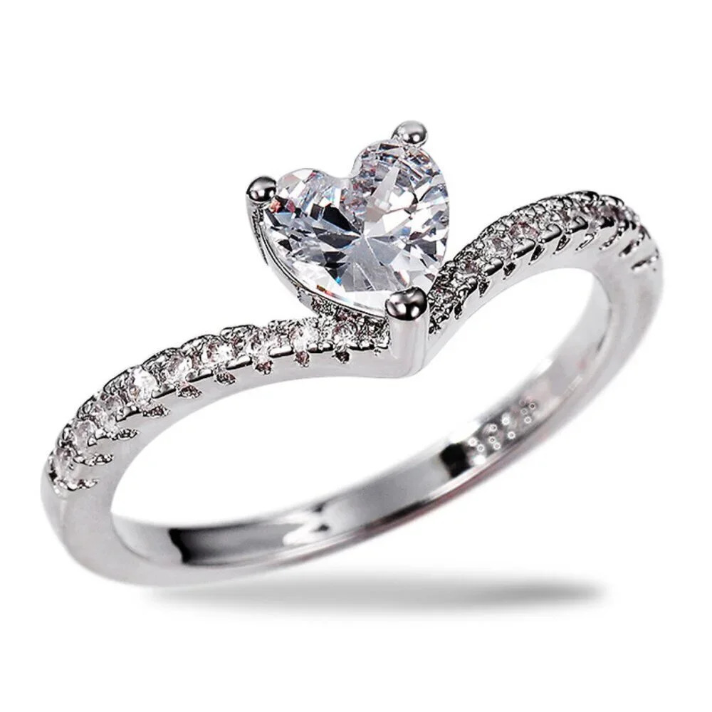 ❤Sweet Pure CZ Cubic Twisted Lovely Diamonds Heart Rings for Women,MARR9071